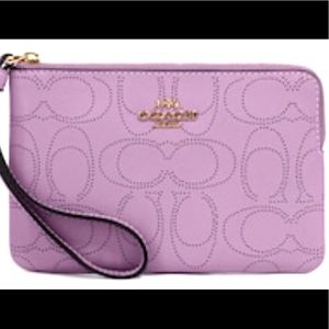 NWT - Coach Perforated Leather Signature Corner Zip Wristlet in Violet Orchid